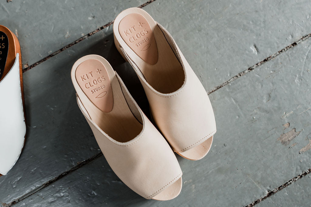 Natural open toe platform base clog