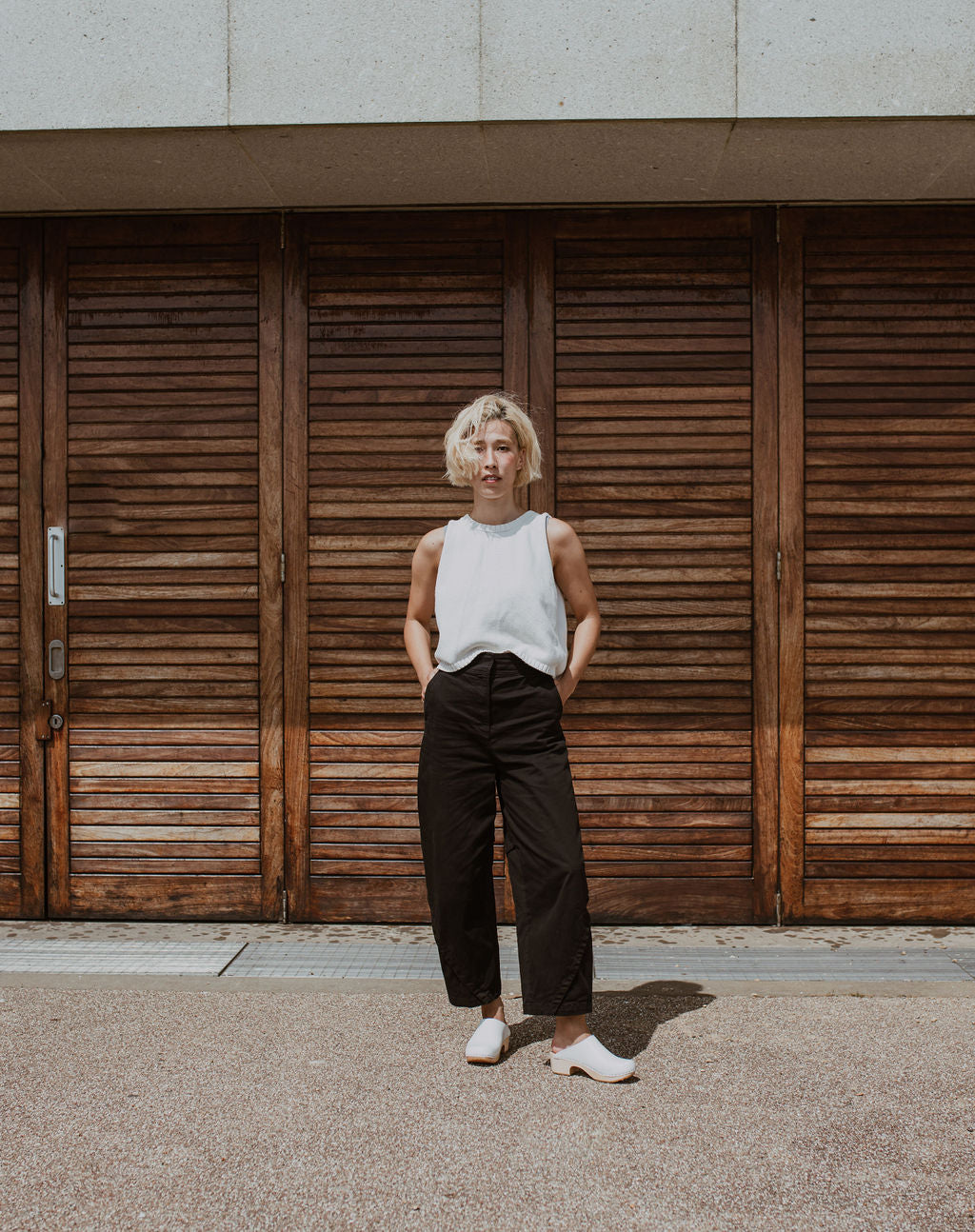 white womens swedish clog mules with a light mid heel