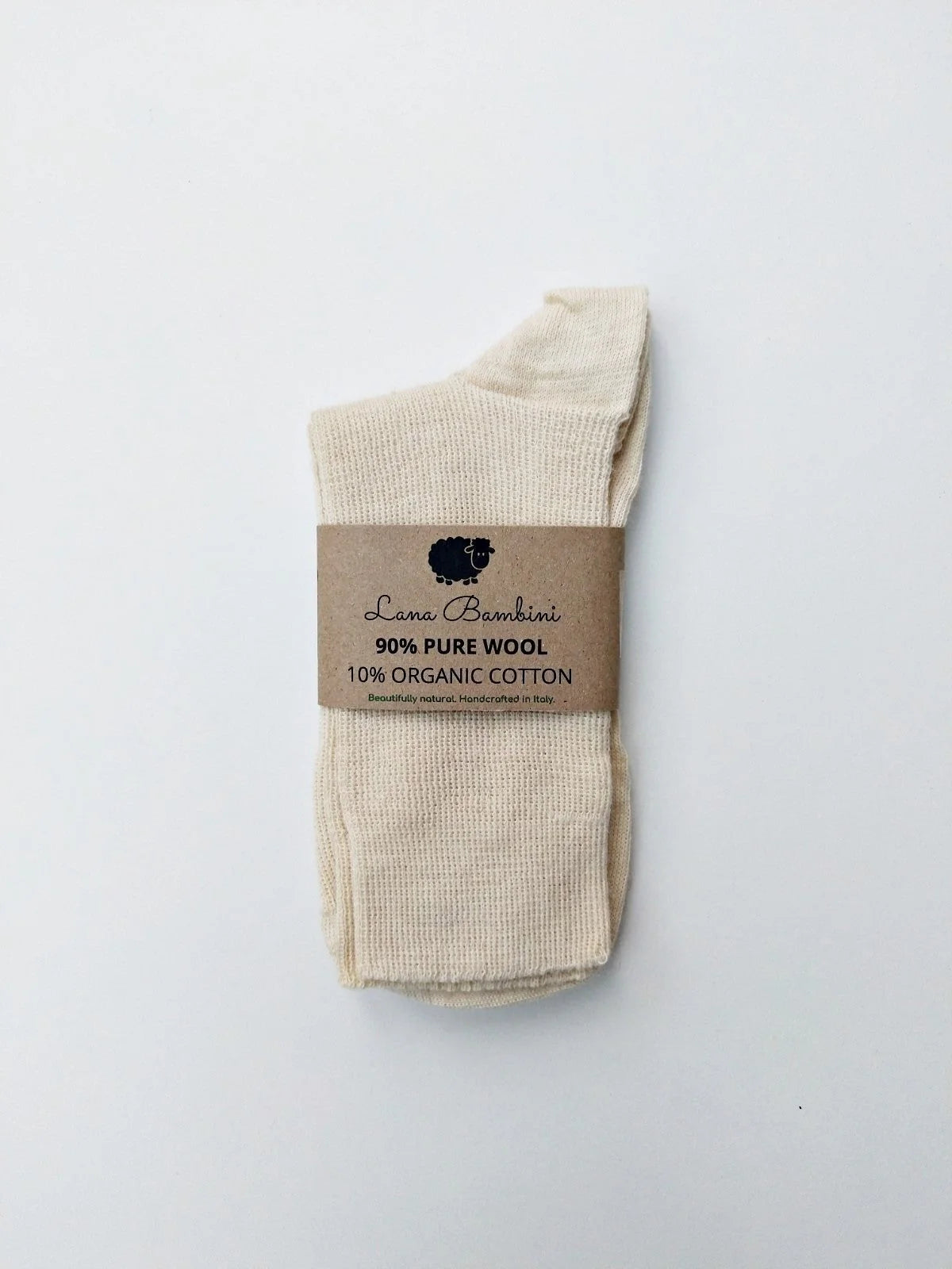 Lana Bambini Un-dyed Wool and Organic Cotton Ecru Chiara Crew Socks