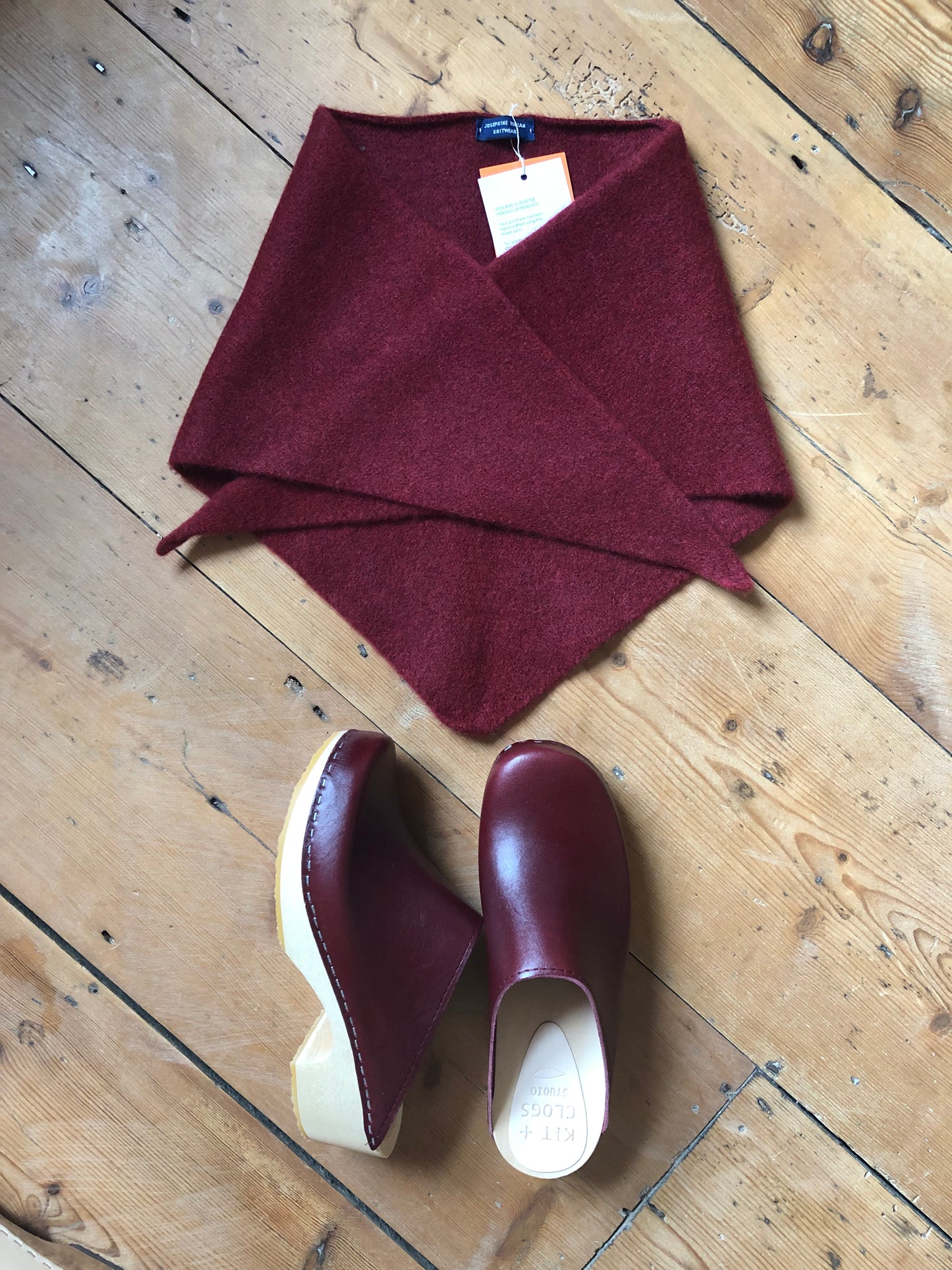 Merino Wool Neckerchief Bandana in Russet Dark Red