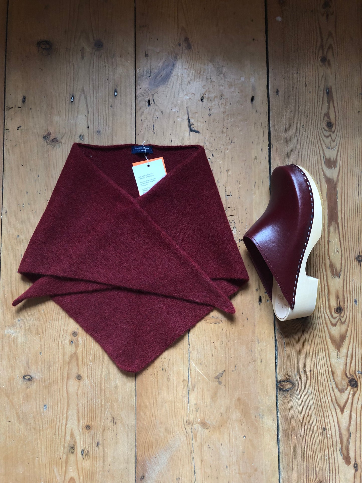 Merino Wool Neckerchief Bandana in Russet Dark Red