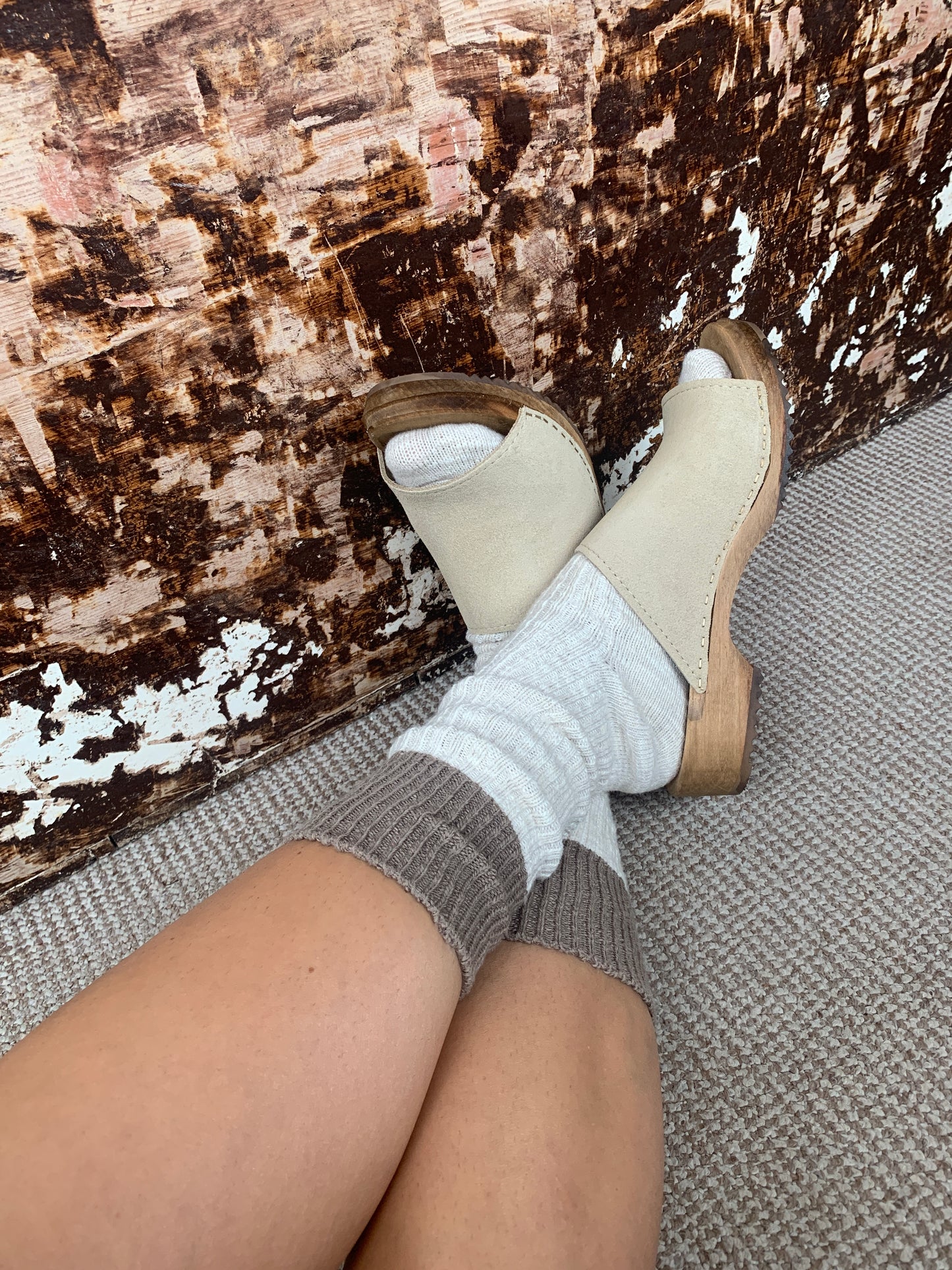 sand suede beige slider sandal clogs