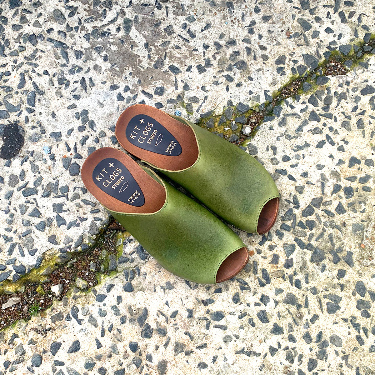 Aloe Green flex base peep toe clog sandal