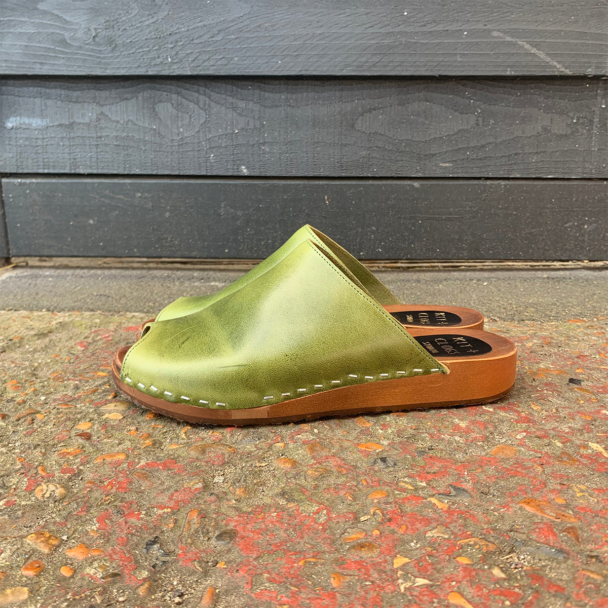 Aloe Green flex base peep toe clog sandal