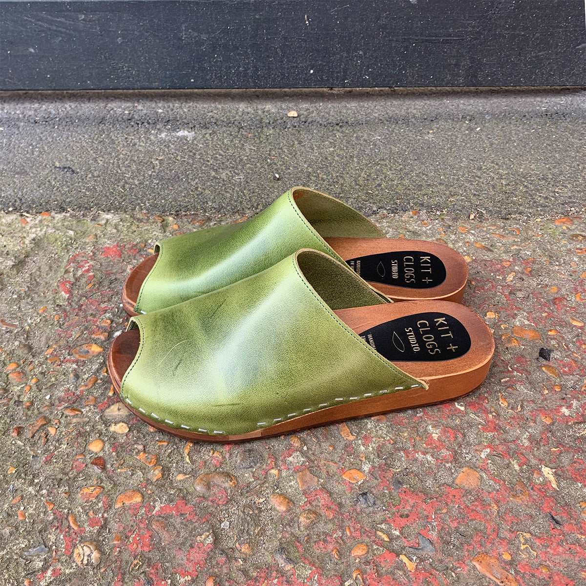 Aloe Green flex base peep toe clog sandal