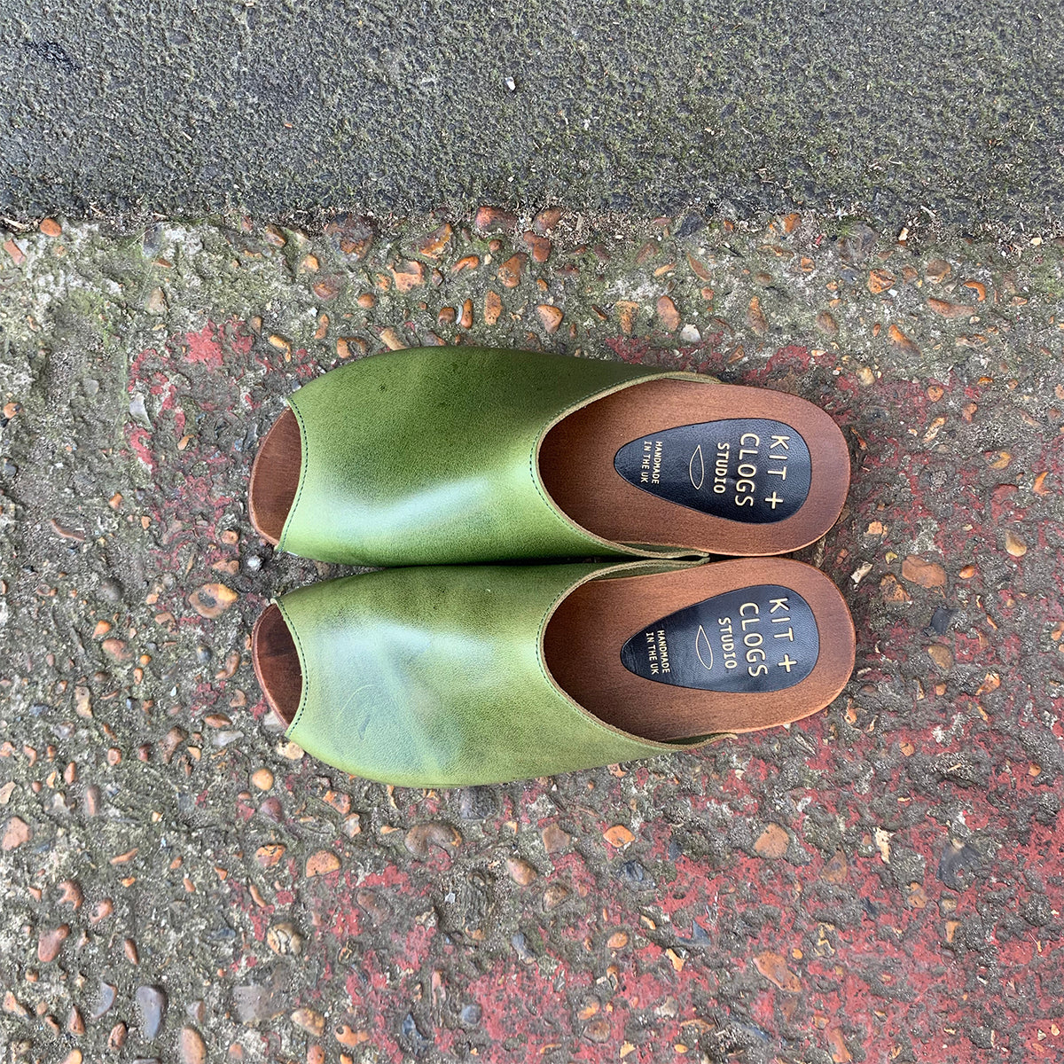 Aloe Green flex base peep toe clog sandal