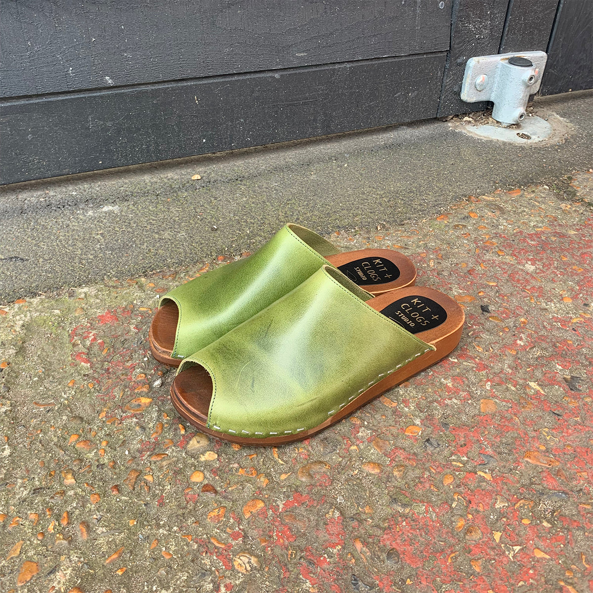 Aloe Green flex base peep toe clog sandal