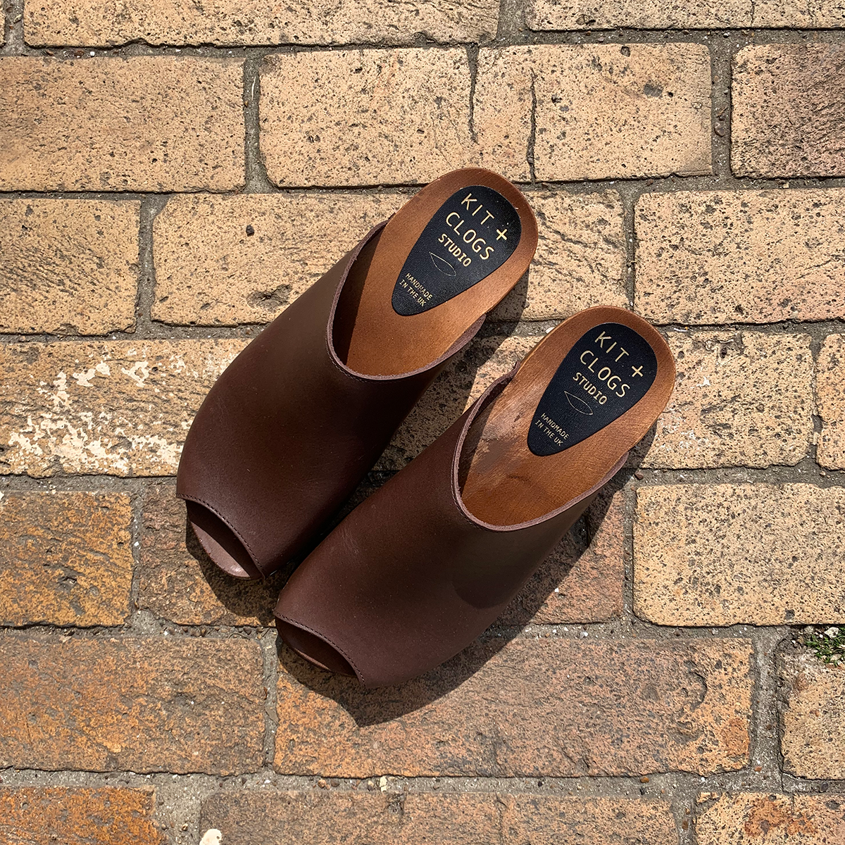 Cacao brown flex base peep toe clogs sandals