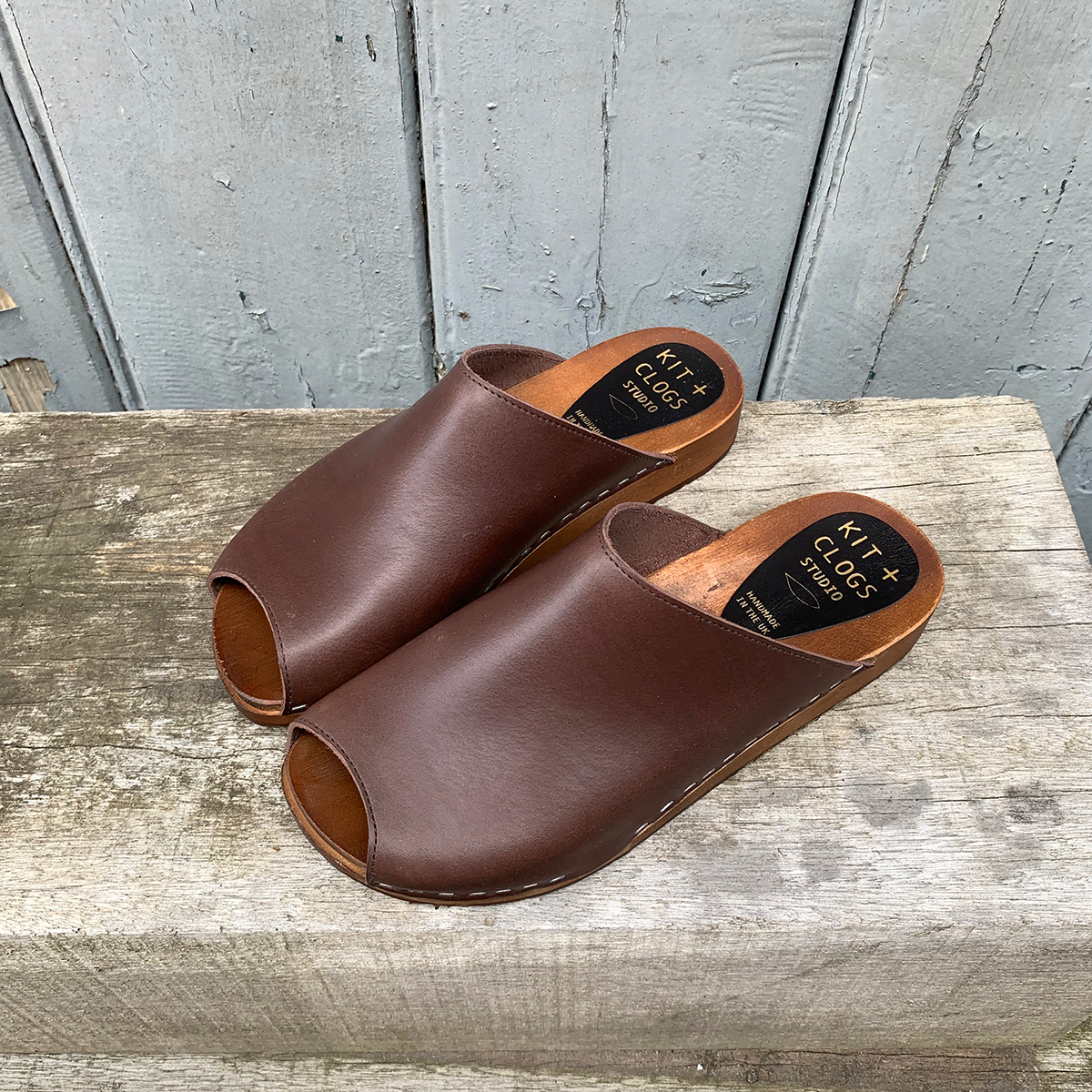 Cacao brown flex base peep toe clogs sandals