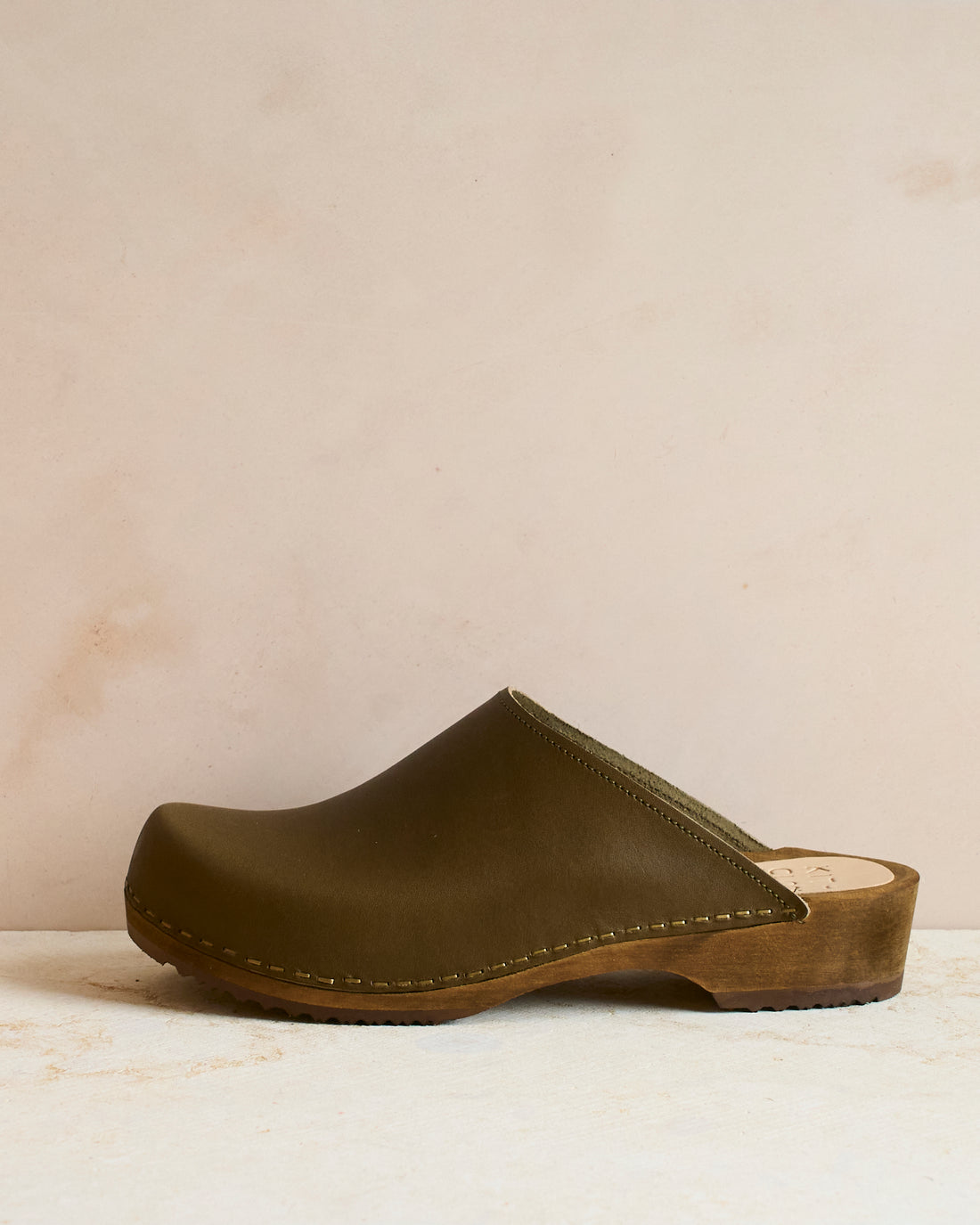 Khaki Green Leather Wooden Clog – KIT + CLOGS STUDIO