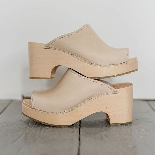 Natural open toe platform base clog