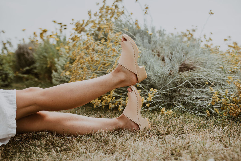 natural open toe slip on clog sandal