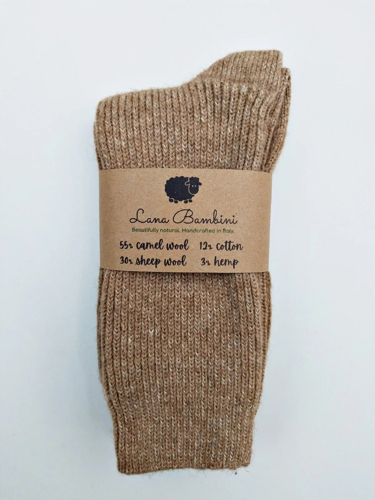 Lana Bambini Wool, Camel and Hemp Hazelnut Brown Camelia Crew Socks