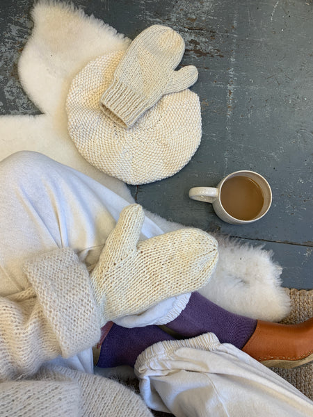Knitted Cream Mittens by SGB