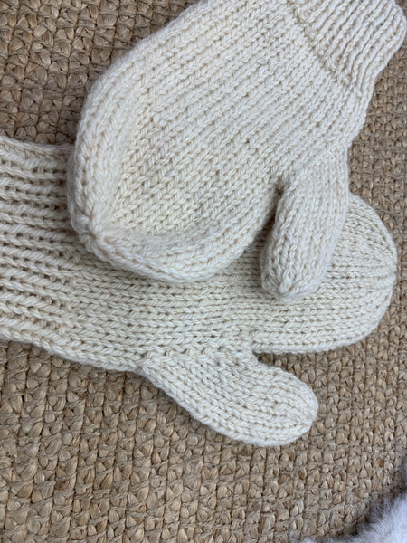 Knitted Cream Mittens by SGB