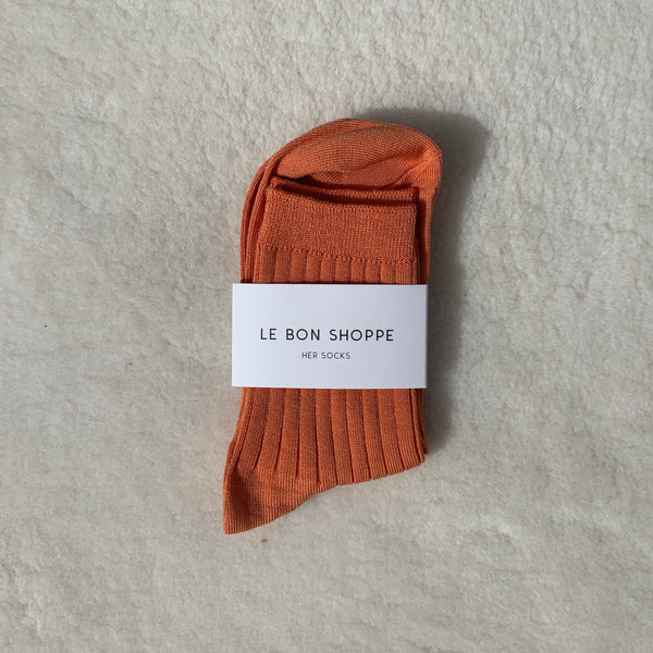 her socks in tangerine by le bon shoppe