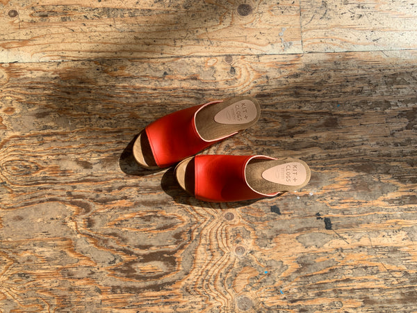 low heel red slider sandal clogs