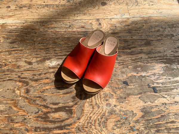 low heel red slider sandal clogs
