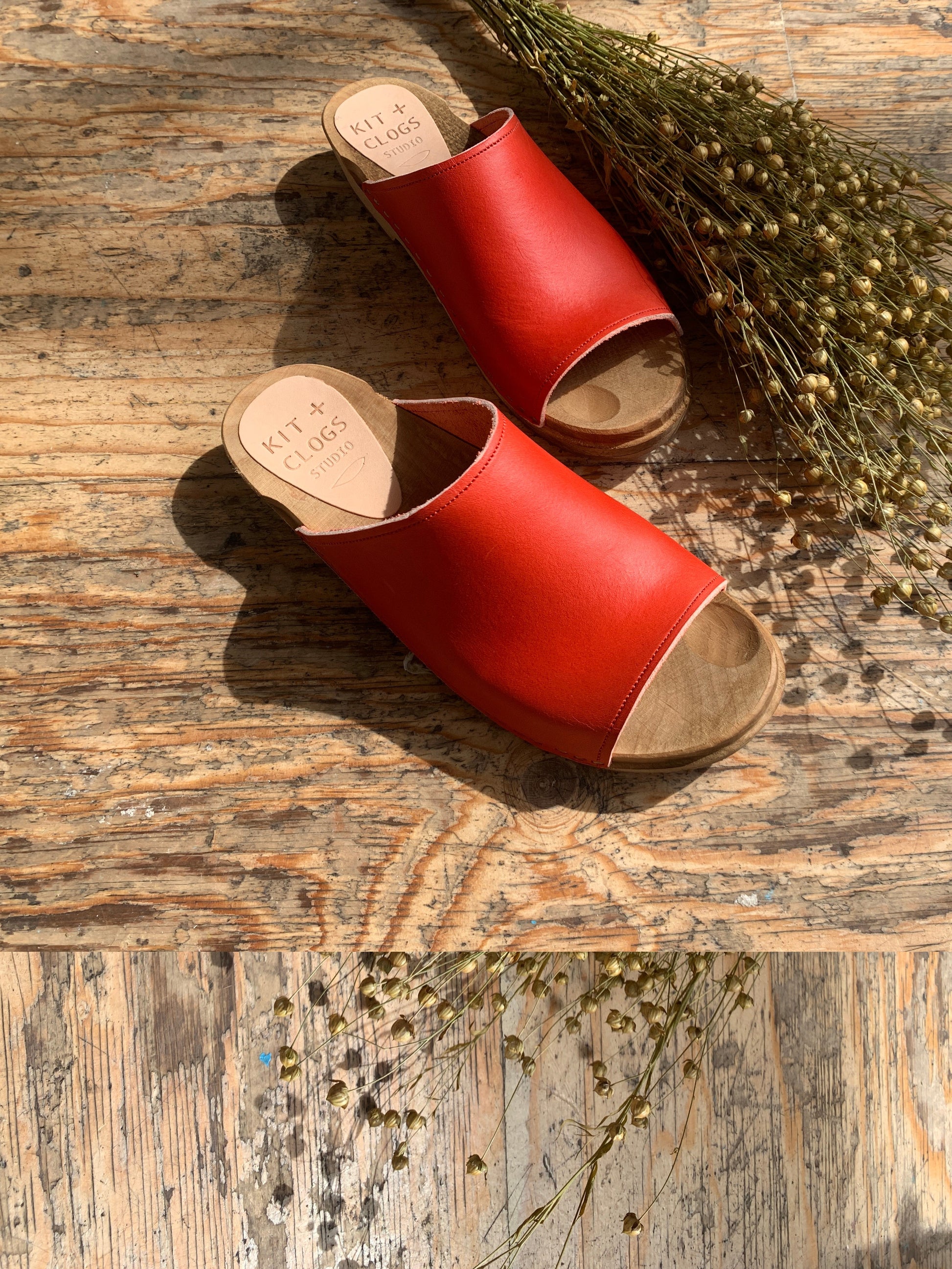 low heel red slider sandal clogs