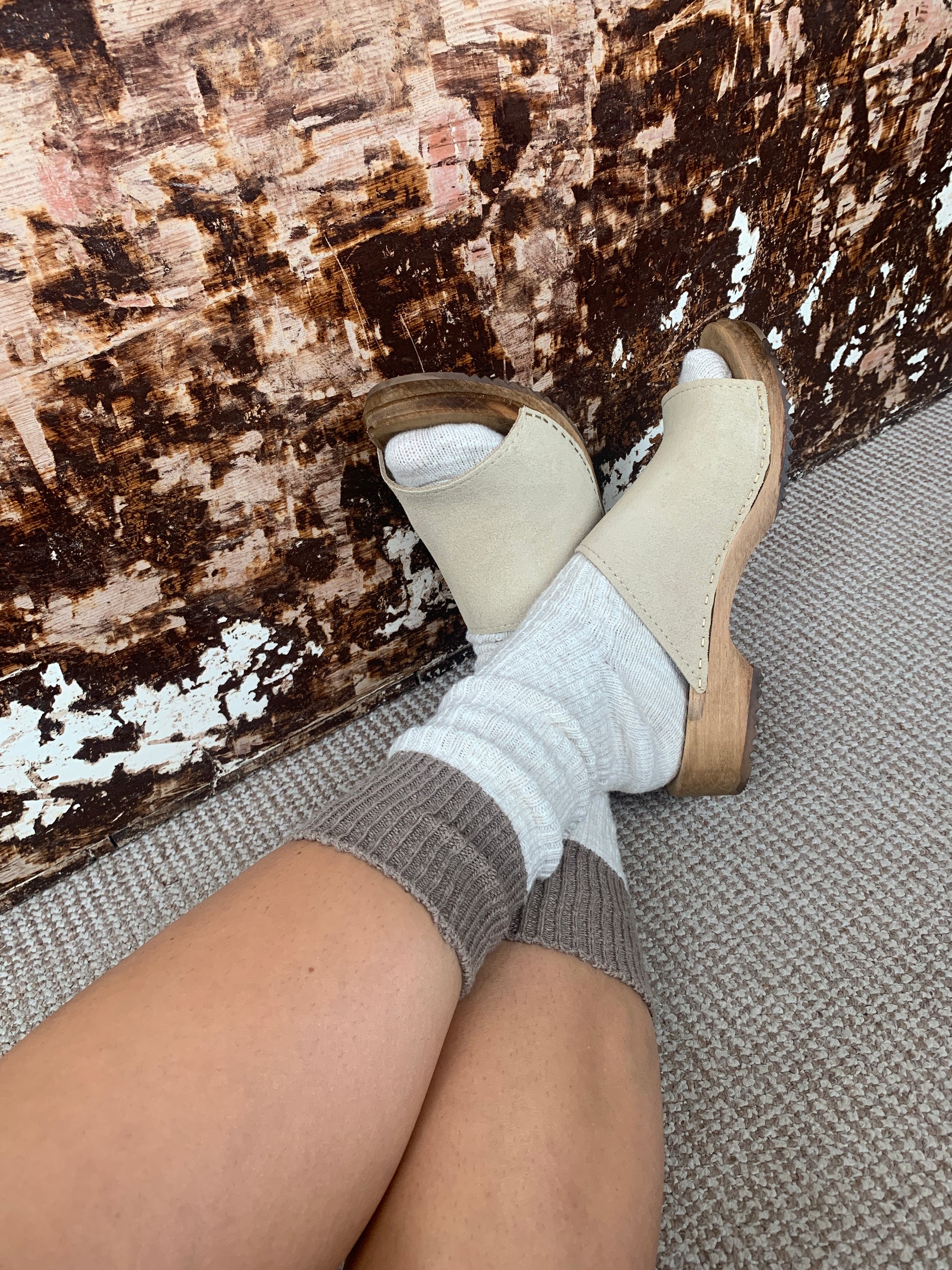 sand suede beige slider sandal clogs
