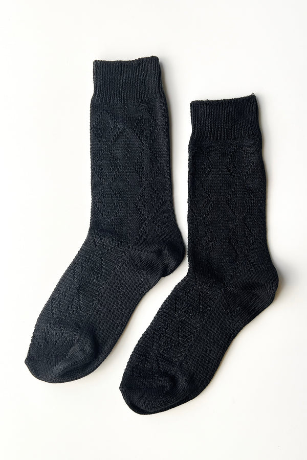 Le Bon Shoppe Modal Eyelet Socks - Jet Black Onyx