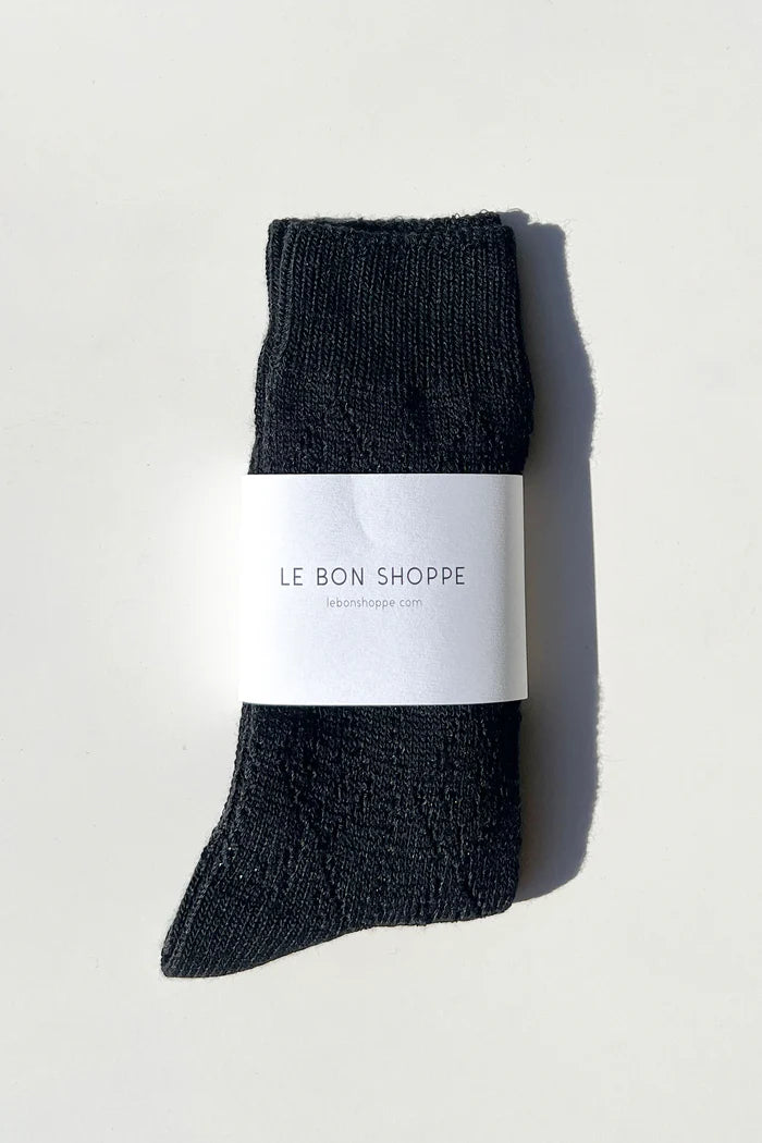 Le Bon Shoppe Modal Eyelet Socks - Jet Black Onyx