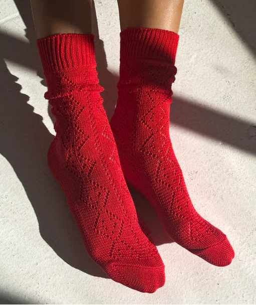 Le Bon Shoppe Modal Eyelet Socks - Poppy Red