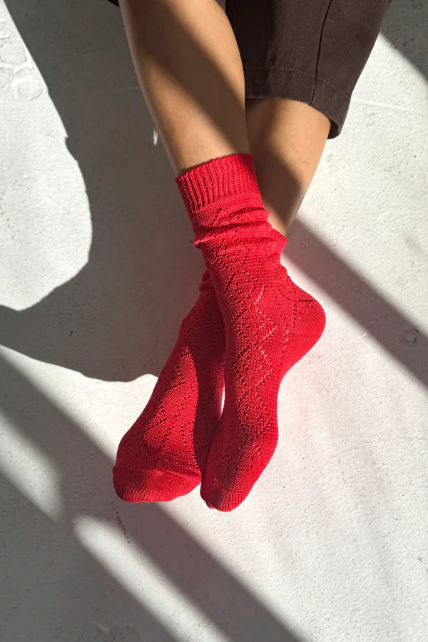 Le Bon Shoppe Modal Eyelet Socks - Poppy Red