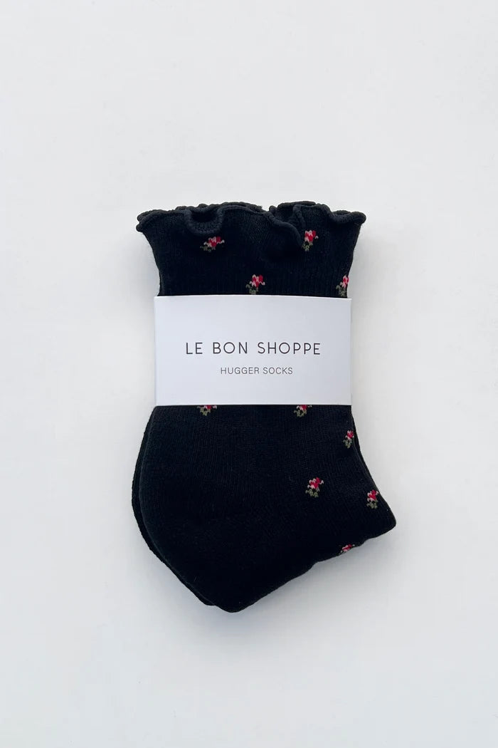 Petal Ruffled Hugger Crew Socks - Black Petal