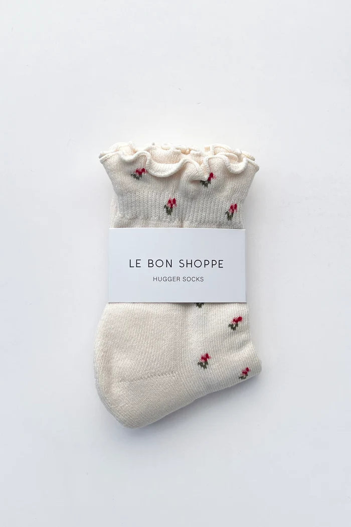 Petal Ruffled Hugger Crew Socks - Cream Petal