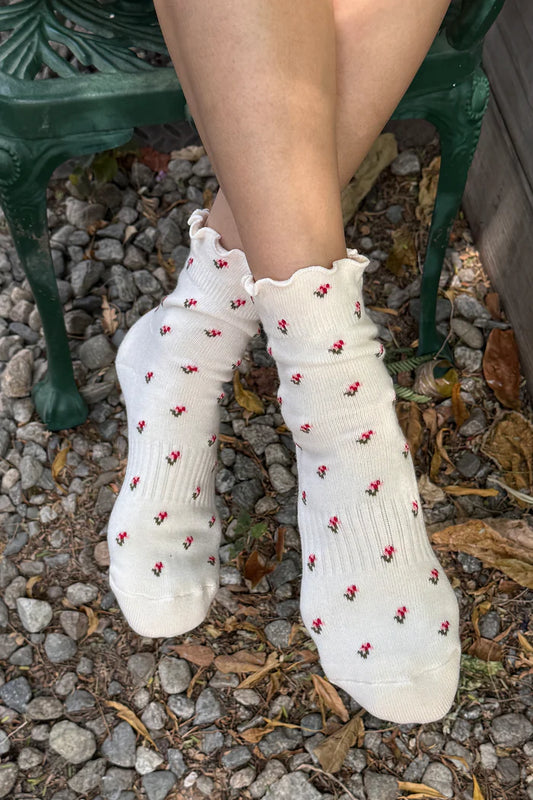 Petal Ruffled Hugger Crew Socks - Cream Petal