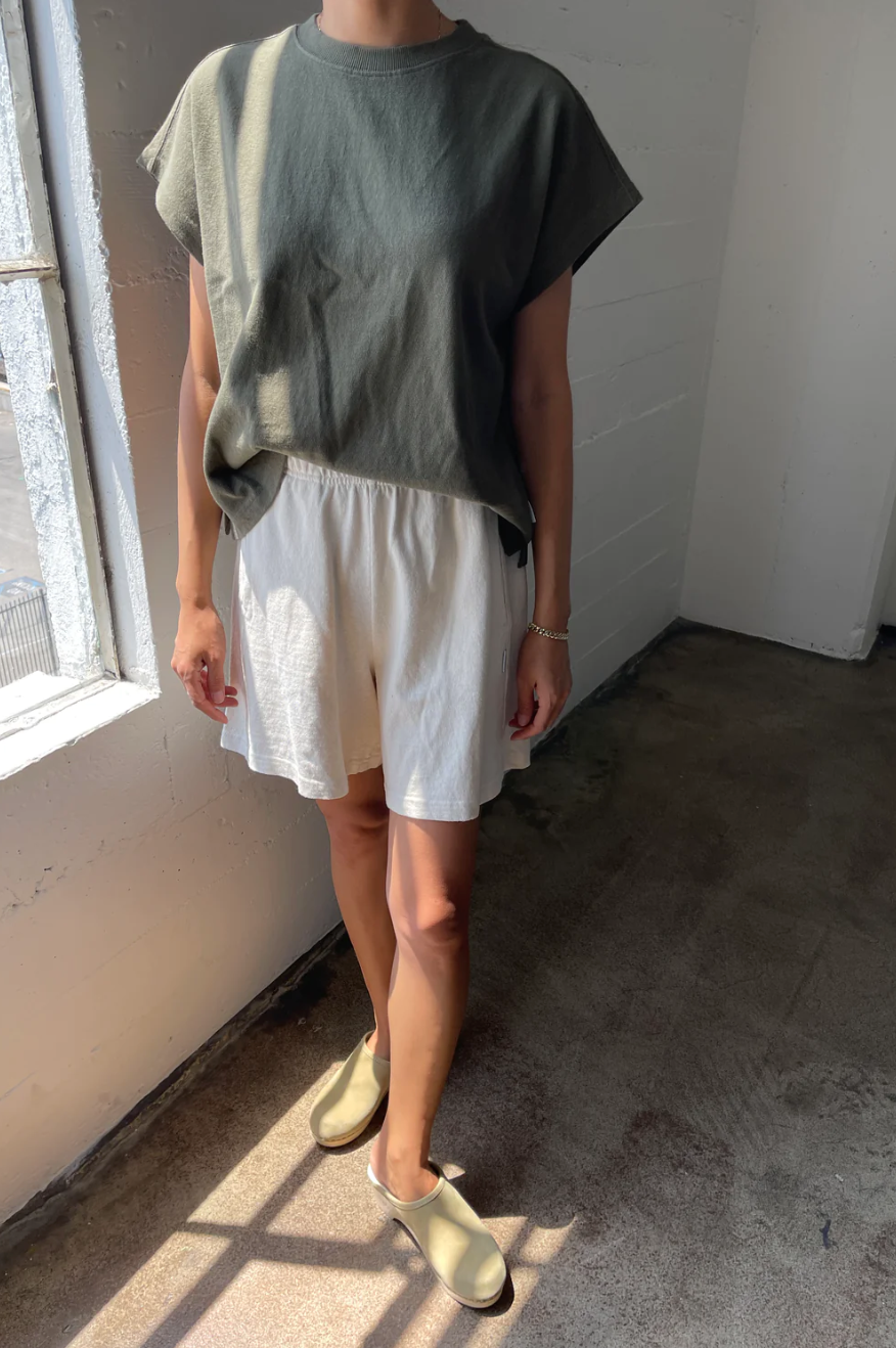 Flared BB Shorts in Ecru