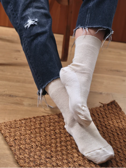 Lana Bambini Un-dyed Wool and Organic Cotton Ecru Chiara Crew Socks