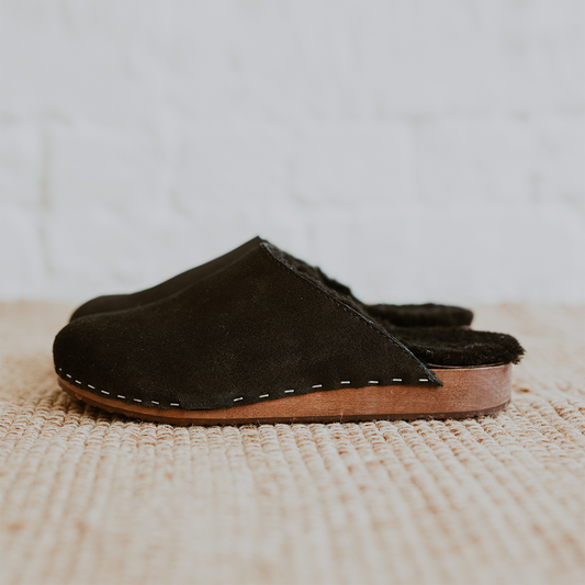Onyx Suede Sheepskin-Lined Flex Base Klassisk Clog