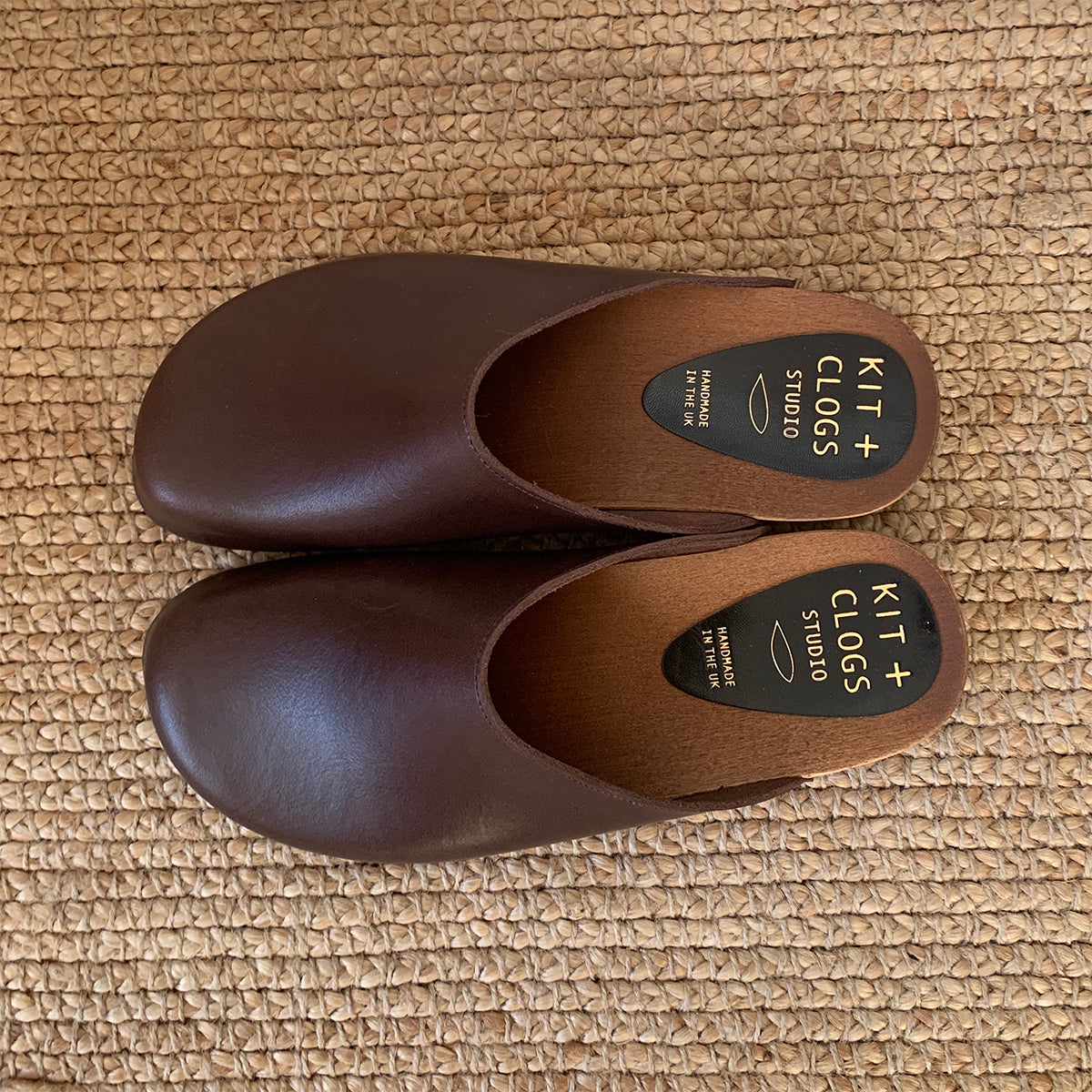 Cacao brown classic style clog mule with flexible wooden base